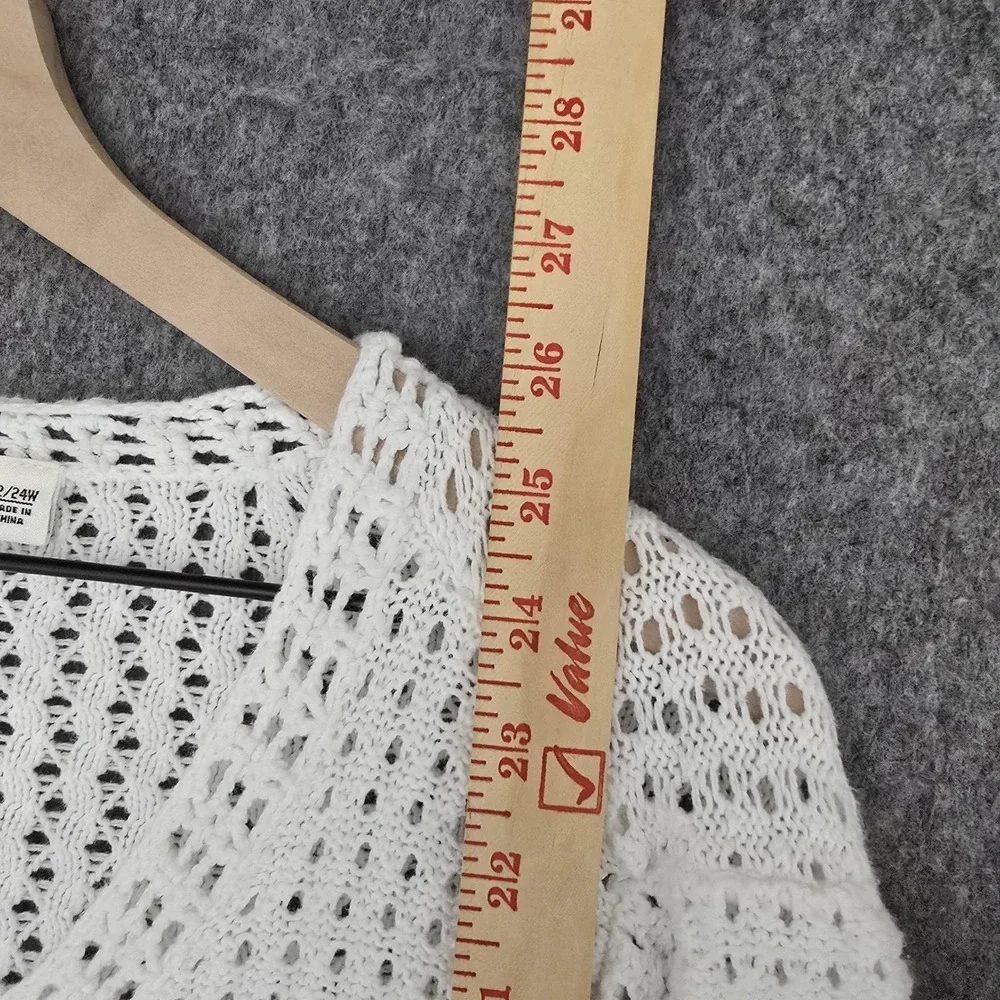 Cato Cardigan Sweater Womens 22/24W White Open Knit Crochet 3/4 Bell Sleeve - Picture 8 of 9